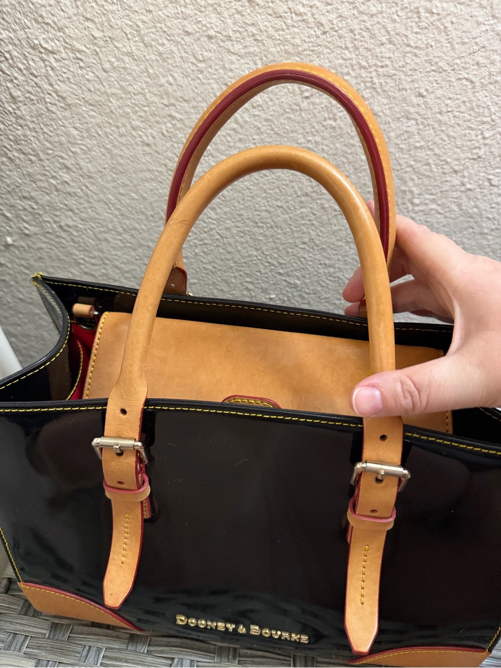 Dooney & Bourke Janine Black Patent Leather Satchel Tote Bag w/ Leather Handles - Picture 11 of 15